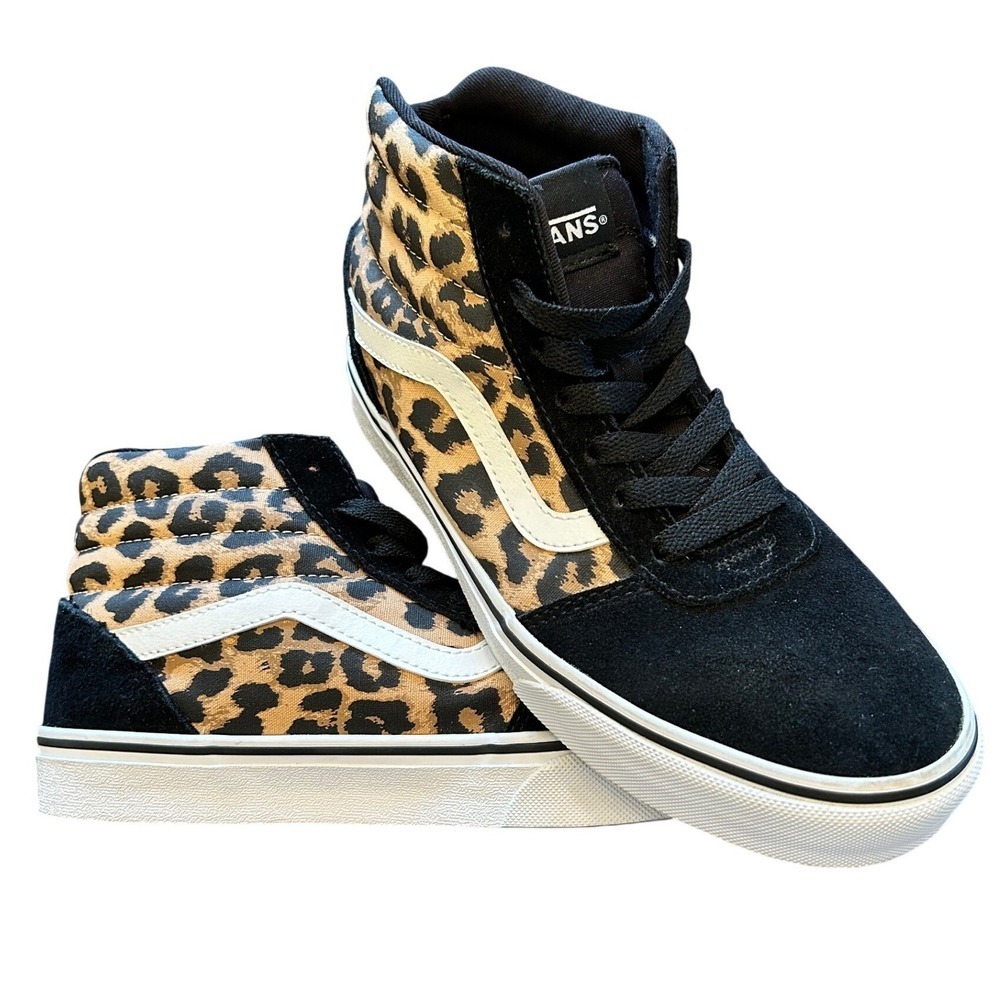 Vans Womens Leopard Print High Top Sneakers Black Suede 7.5 Ward Hi Maximalist